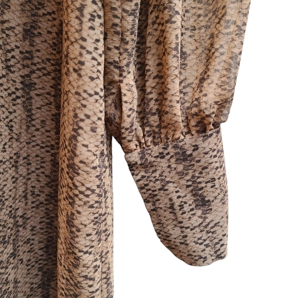 100% Silk Mini Dress with Sheer Sleeves, Brown, Vneck, Lined, Size Small - Picture 10 of 14